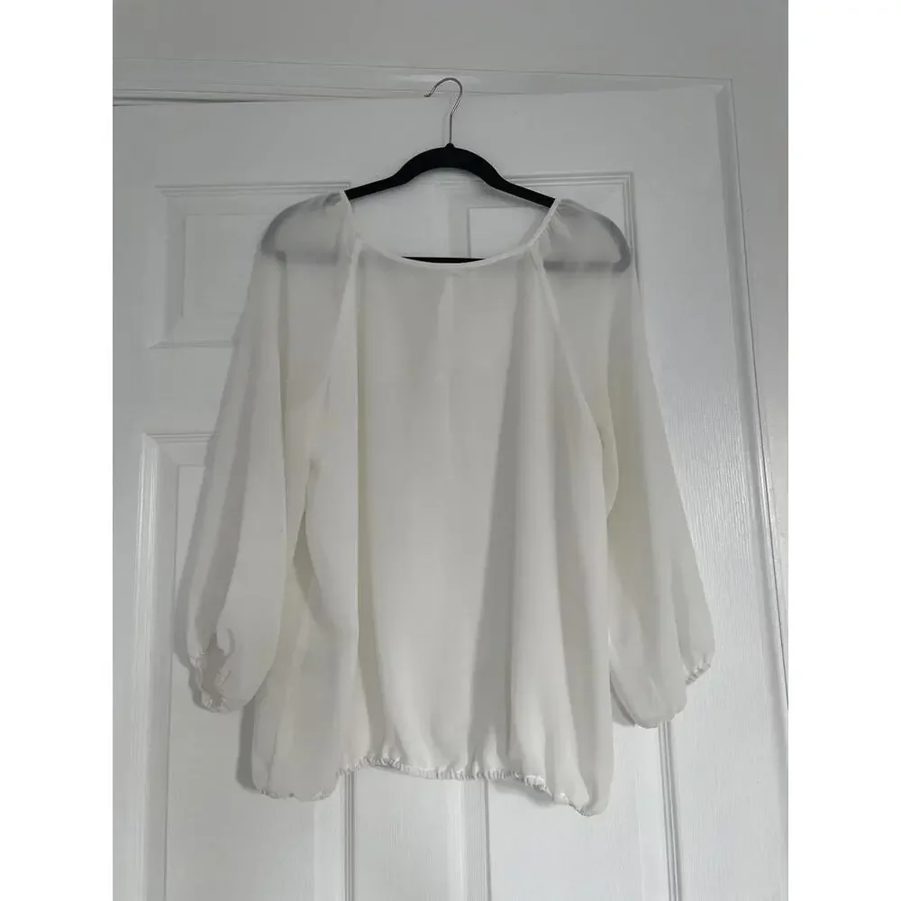 Max Studio - White Long Sleeve Blouse with Embroidered Detail - Size M - Picture 4 of 7